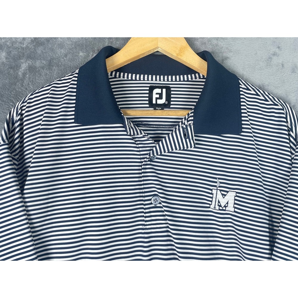 FootJoy Mens XL ProDry Golf Polo Shirt Michigan Logo Navy Blue White Striped